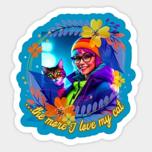 . . . the more I love my Cat (girl glasses, her kitty) Sticker